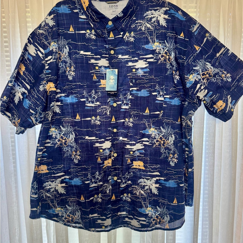 IZOD Men's Navy Tropical Print Shirt (New)